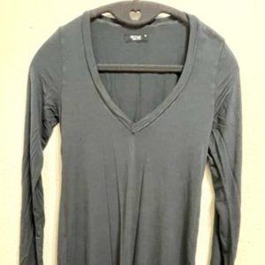 Michael Lauren XS Dress Slate Black Midi Low V Neck Spandex t-shirt back slit